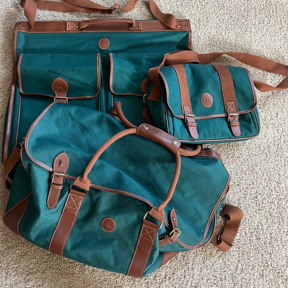 Ralph Lauren 90’s Green and Brown Men's Bag Set